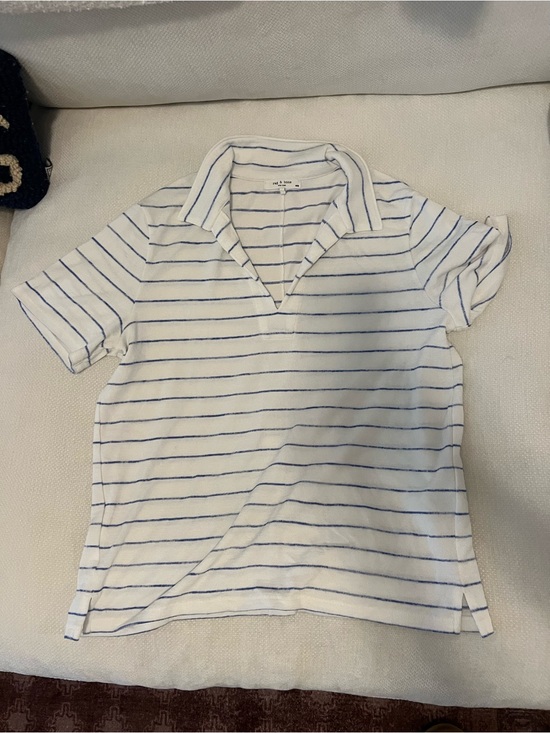 rag & bone Tops - White & Blue Striped Polo Tee - rag and bone